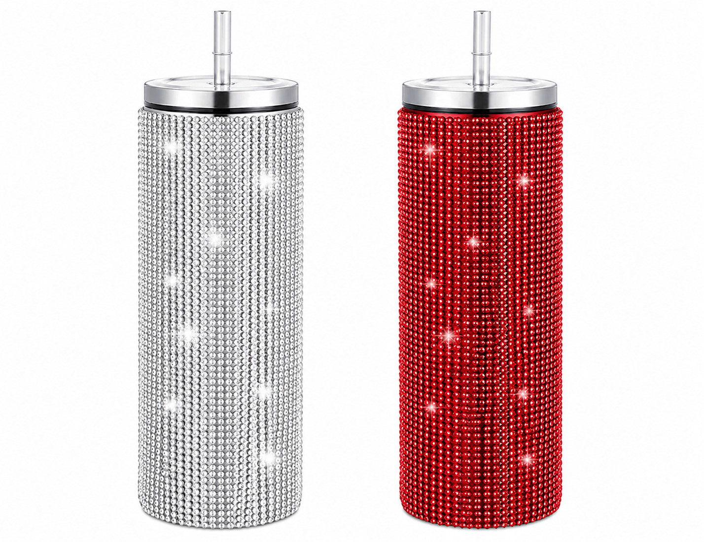 Rhinestone Stainless Steel Tumbler with Straw